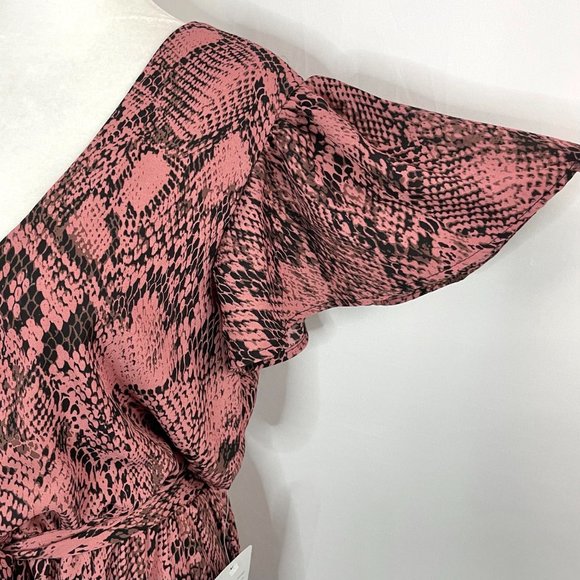 New Vanity Room Snake V-Neck Flutter Sleeve Handkerchief Hem Dress Size Medium - Picture 8 of 16